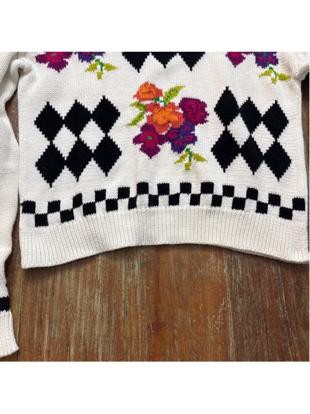 Cotton by Autumn Cashmere Floral Argyle Knit Sweater Size Small Italian Yarn - Picture 3 of 11